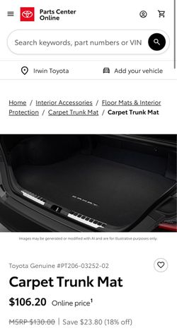 Toyota Camry Carpet Trunk Mat NEW