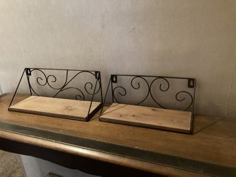 Pair Of Small Metal/wood Wall Shelves