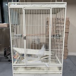 X-Large 32” x 22”x 65”H Open Play Perch Stand Top Parrot Bird Rolling Cage