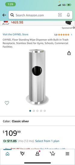 floor standing wipe dispenser with built-in trash receptacle , stainless steel