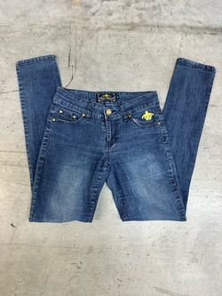 Women's Skinny Jeans with Gold Fleur-de-Lis Detail