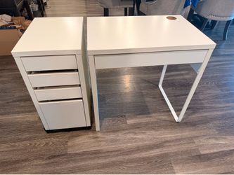 Wood Desk (29” L, 29.5” H, 19.5” W) with side table drawers