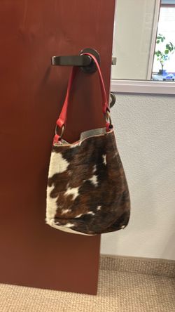 Cowhide Purse with Red Leather Strap