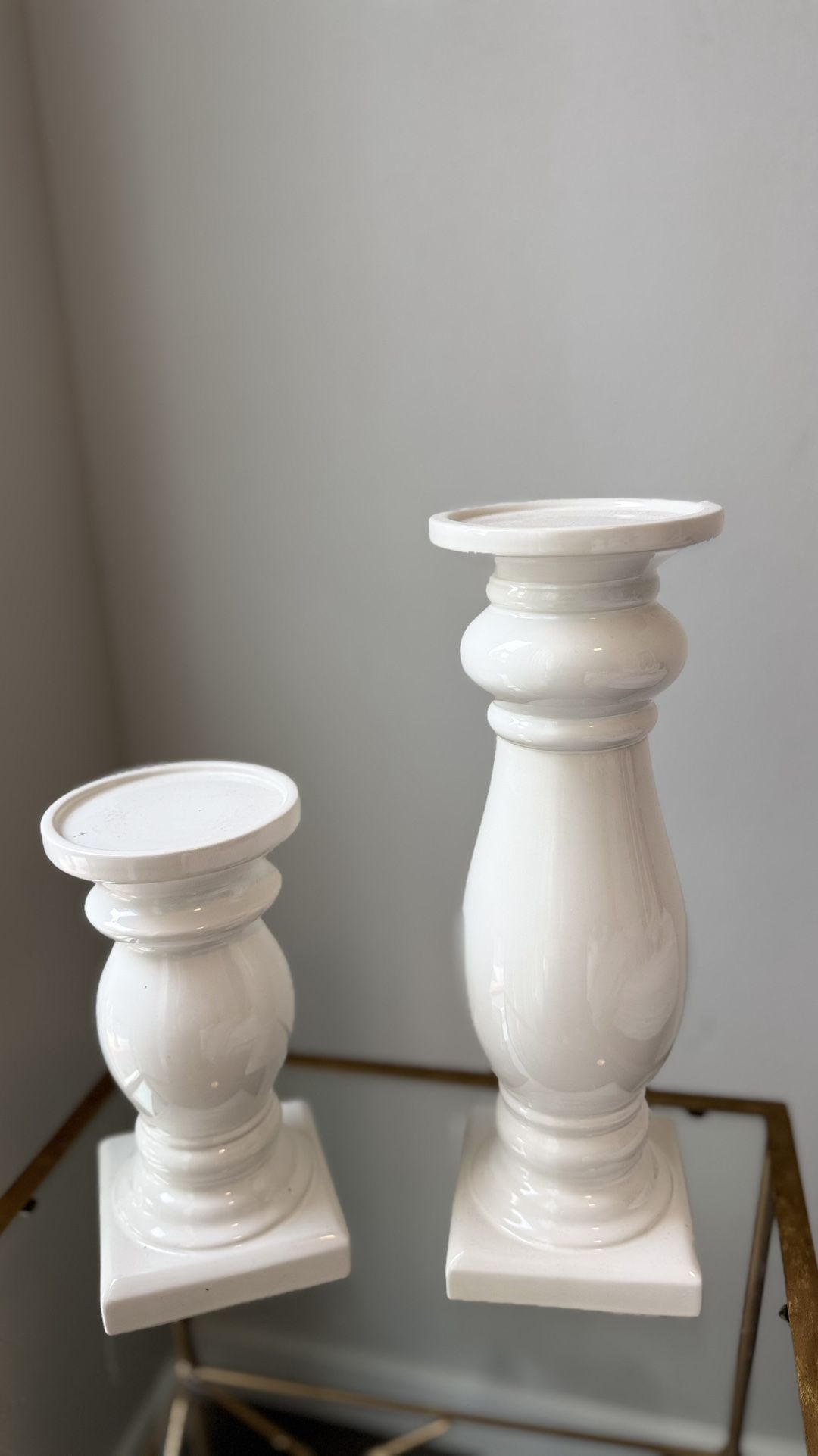 **Moving Sale: Set of White Ceramic Candle Holders**