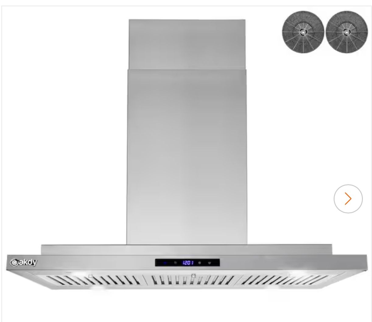 36 in. 350 CFM Convertible Island Mount Range Hood with LED Lights in Stainless Steel, Touch Control and Carbon Filters