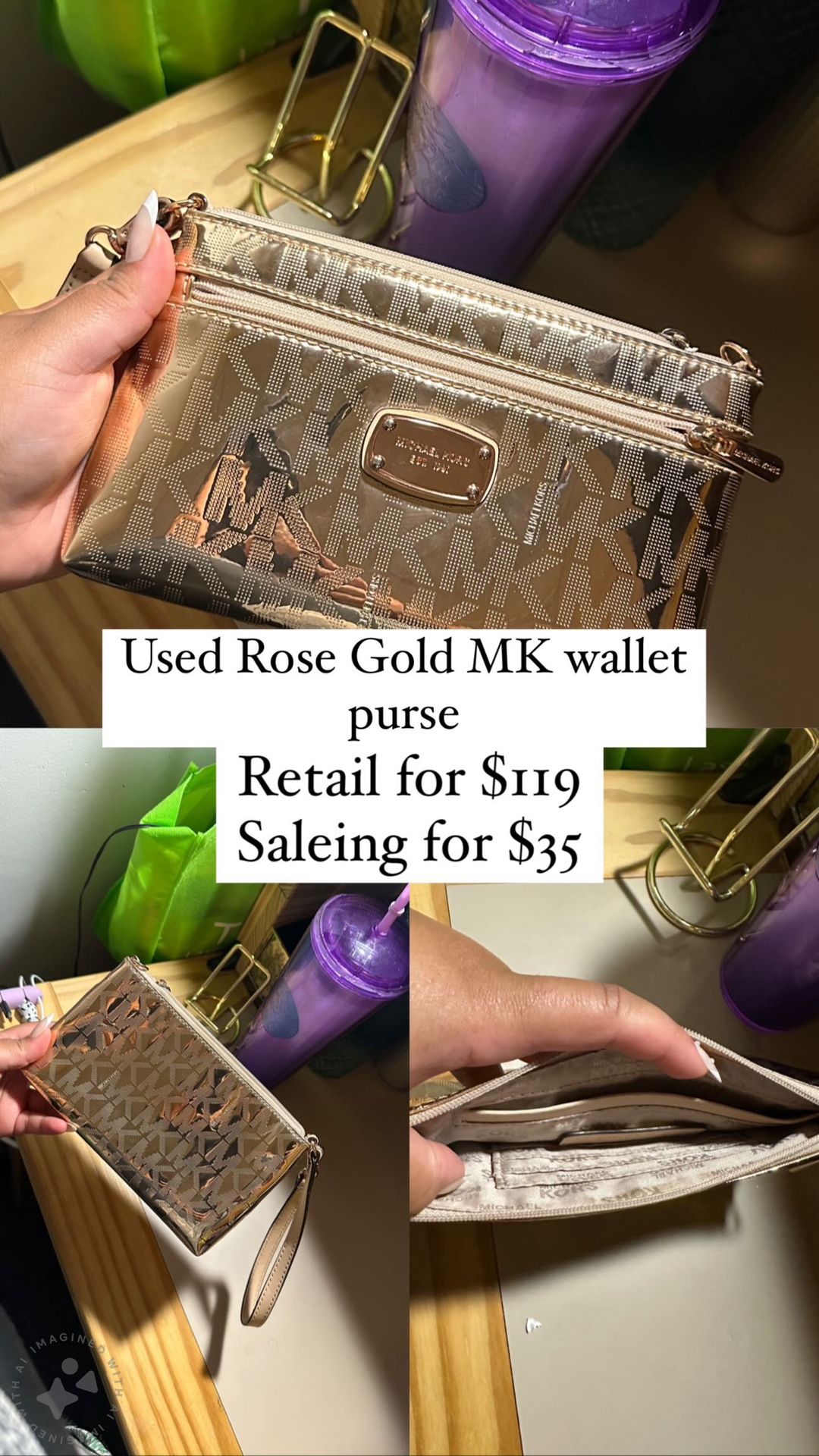 Used Micheal Kors Rose Gold Wrist Purse