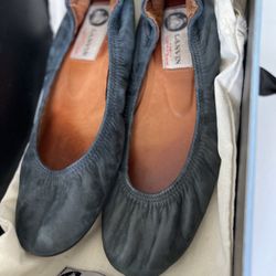 Lanvin Patent Leather Signature Ballet Flats Shoes Slip Blue Fonce US 5.5