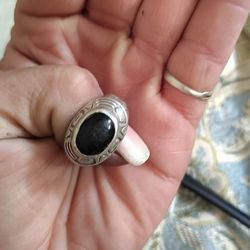 Old Silver Mayan Ring With Black Stone