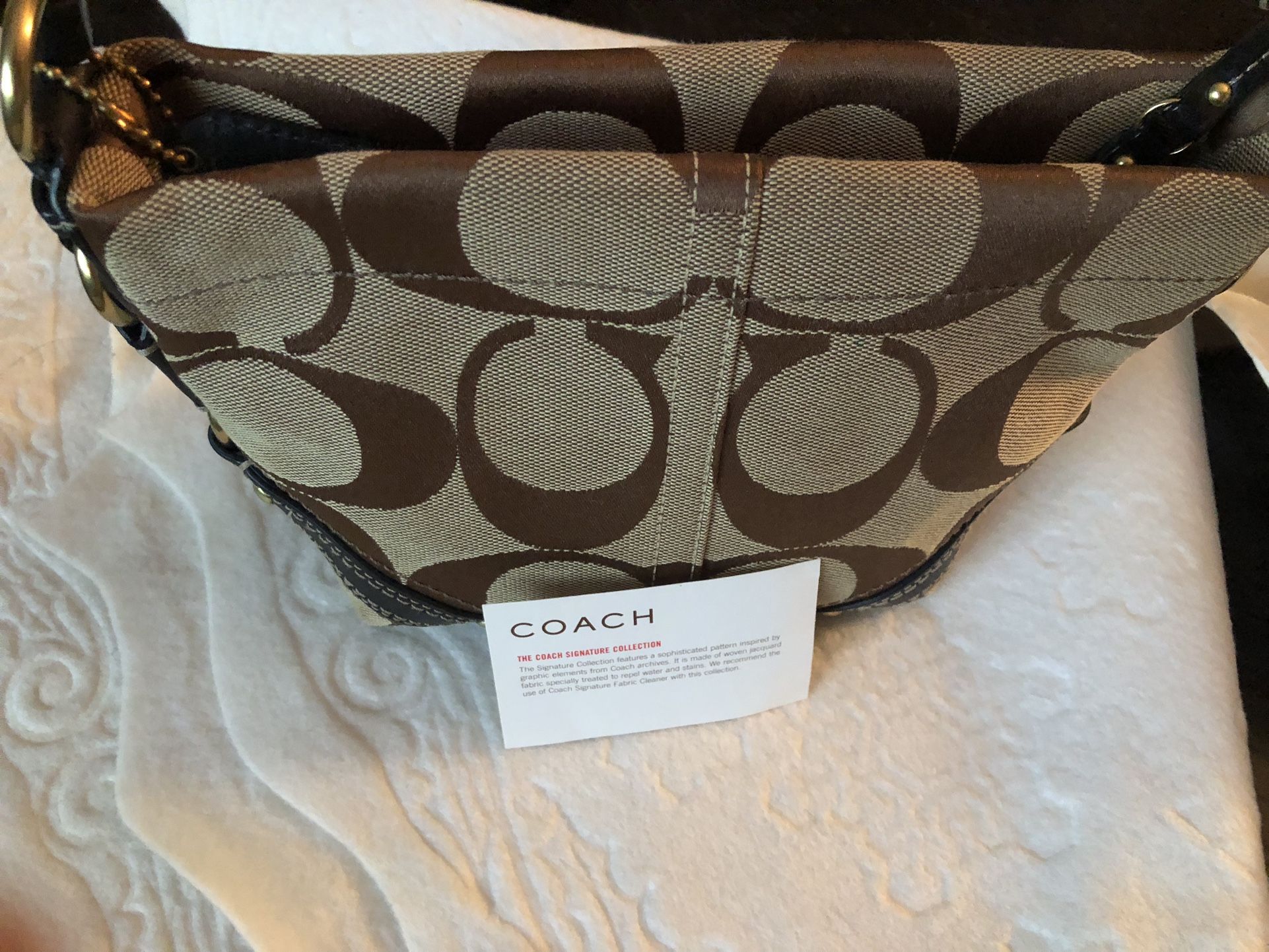 Canvass Coach Tan And Brown Logo With Strap Small Purse/Bag