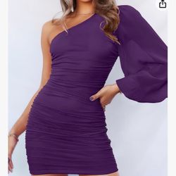 ANRABESS Women's One Shoulder Ruched Long Sleeve Sexy Cocktail Party Formal Wedding Guest Short Dress