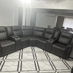 Leather Reclining Sectional Available For Fast Delivery 