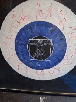 Blue eye with human portrait center