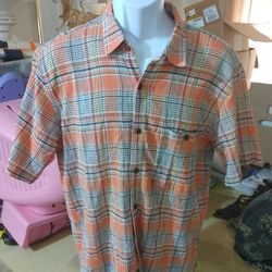 Patagonia Mens Organic Cotton Orange Flannel Button Down Shirt Large