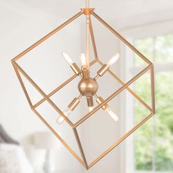 Modern Geometric 6-Light Lantern Chandelier Pendant - 2 Available - $70 Each