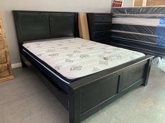Queen solid wood bed frame and mattress set