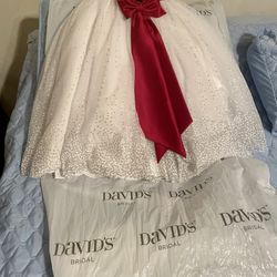 David’s Bridal Flower Girl Dress With Stunning Silver Sparkles And Burgundy Bow