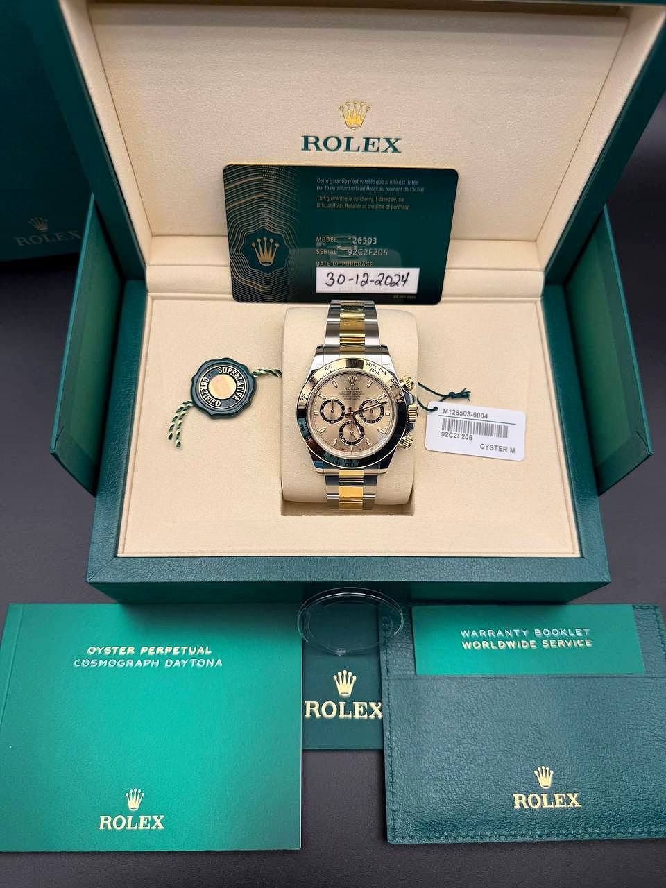2024 Brand New Rolex Daytona 40mm 126503 Champagne dial 18k yellow gold & Steel FullSet box card tags