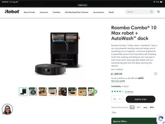 Roomba Combo® 10 Max robot + AutoWash™ dock in Excellent Condition