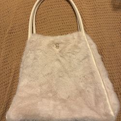 Victoria Secret’s Used Once, Limited-Edition, Ivory, Fuzzy Tote, Gold Hardware On Front, Magnetic Snap, Polyester Lining