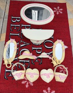 Vintage Wicker-Style Wall Decor Set Pink Bow