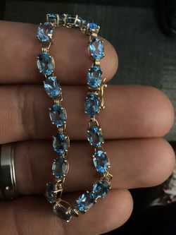 10k Yellow Gold, Length, 7", Width, 4.80 mm, Gemstone, Oval Cut Blue Topaz, Carat , 8.40 ctw