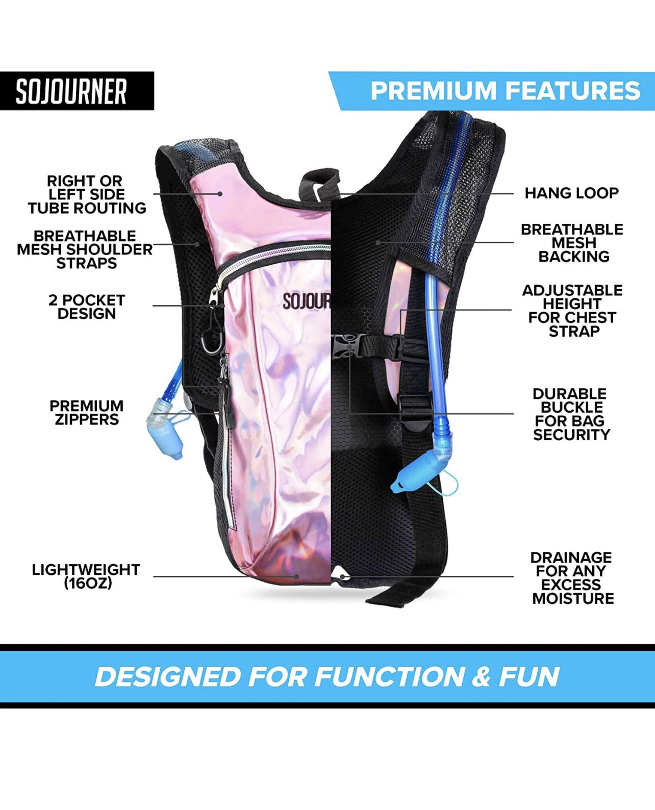 NEW Sojourner Hydration Pack Hydration Backpack Water Backpack with 2l Hydration Bladder Festival Essential - Rave Hydration Pack Hydropack Hydro for 