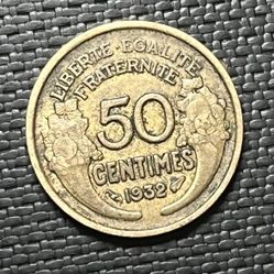 1932 Fifty Centimes Coin 