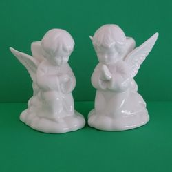  White Ceramic Cherub Angel Candlestick Holders Set of 2