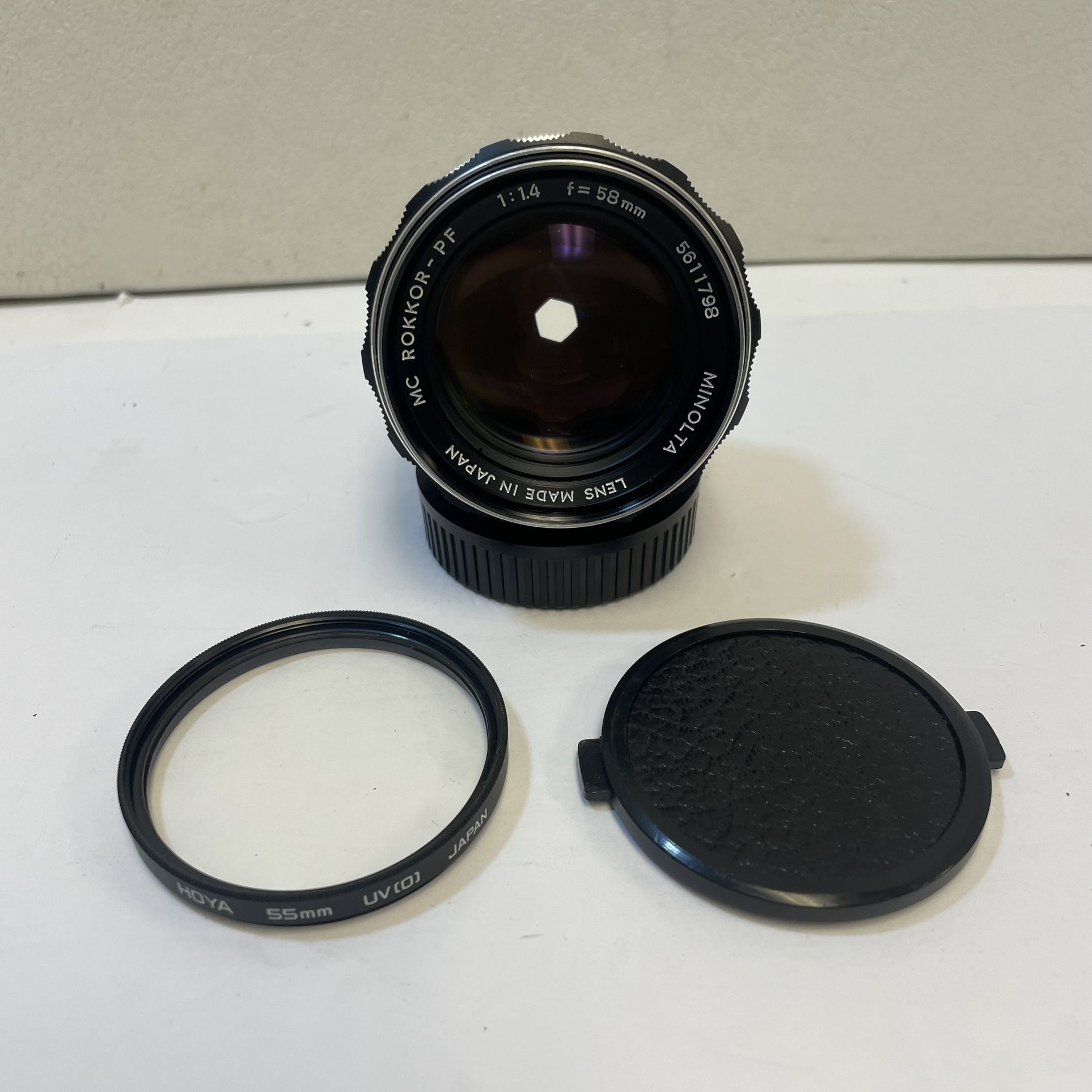 Minolta MC Rokkor-PF 58mm f1.4 Prime Film Camera Lens with Caps - Tested