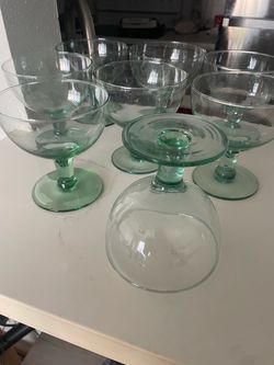 Set of 8 Green Glass Coupe Glasses