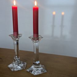 Claus Joseph Riedel Crystal Candlesticks (Signed, Pentagon Stem)
