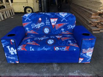 LA Dodgers kids loveseat with storage and cupholders