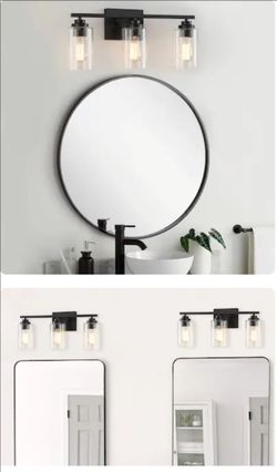 New Black 3-Light Vanity Light Fixture Clear Glass Shades