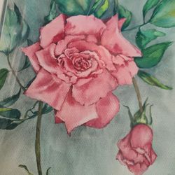 Rose Watercolor Art Painting shabbychic Farmhouse grannycore frame glass Cottagecore