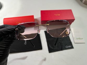 Cartier Diamond Cut Purple Lenses Gold Frame 140mm