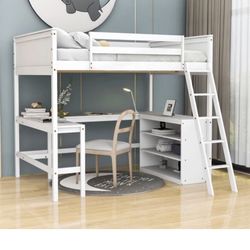 Full Size Loft Bed With Desk And Bookcase Espresso Color