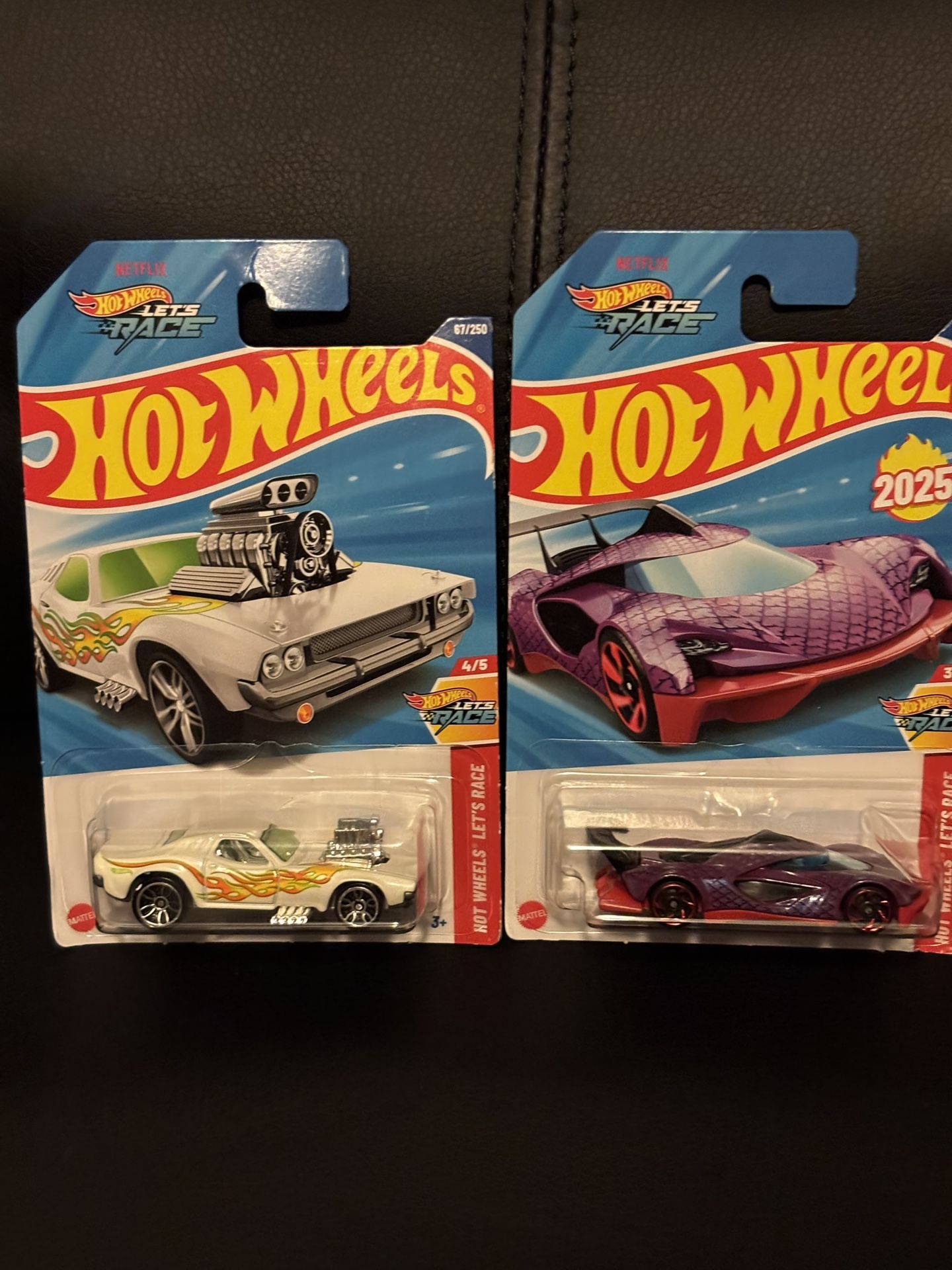 Hot Wheels 2025 Lets Race 3 and 4 out of a set of 5.