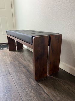 Wood dining bench entryway black cushion