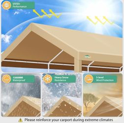 Carport – Heavy-duty 10 x 20 ft portable garage, 2.0 powder-coated frame (superior to galvanized), waterproof shelter with weight bags