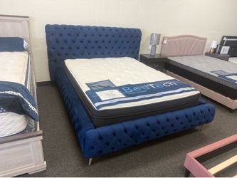 Queen bed frame in blue
