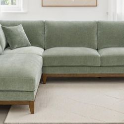 Brand New Olive Green Chenille Mid-Century Modern Style Sectional Sofa 