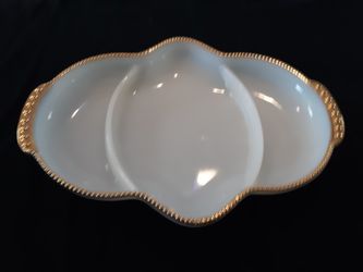 Fire King Ovenware Divided Milk Glass with Gold Trim