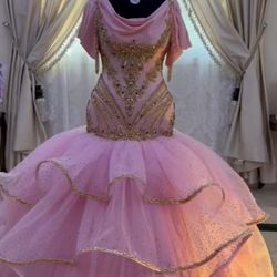 Pink Quinceanera Dress with Matching Accessories