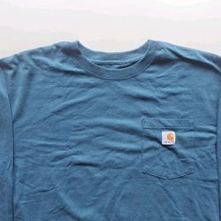 Carhartt Shirt Men's Large Blue Long Sleeve Crewneck Solid Pocket Original Fit