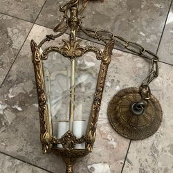 🌿 Vintage Italian 3-Light Gold Leaf Chandelier – Aged Brass 🌿