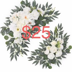 Sherika 2PCS Wedding Arch Flowers, Artificial Floral Swags for Wedding Welcome Signs Backdrop Decor, Flowers Greenery Garland Arrangements for DIY Cen