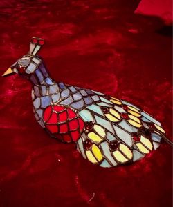 Peacock Lamp Tiffany STYLE Stained SLAG Glass Night Light Gift 10"X 7"X 6 1/4”.