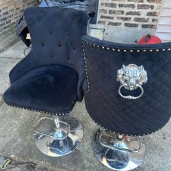 Swivel Tufted Velvet Bar Stool Adjustable with Lion Head Knocker