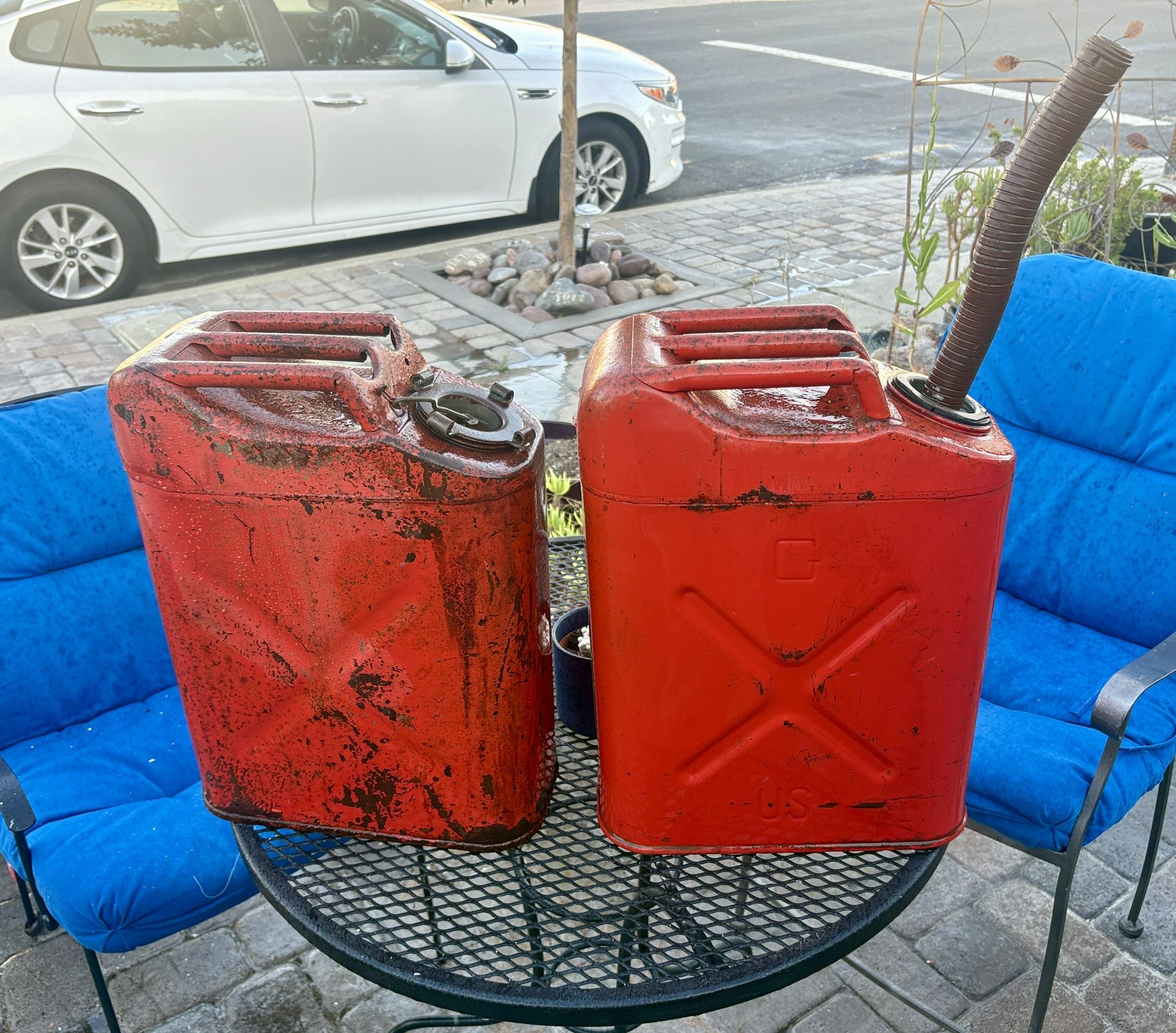 two Metal 5 Gallon Cherry Cans, New Seals
