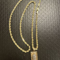 14k 9.2g 2mm 20 Inch Solid Gold Chain And St. Jude Pendant 